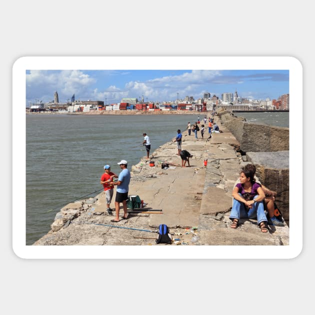 Escollera Sarandí with Fishermen - Montevideo, Uruguay Sticker by holgermader